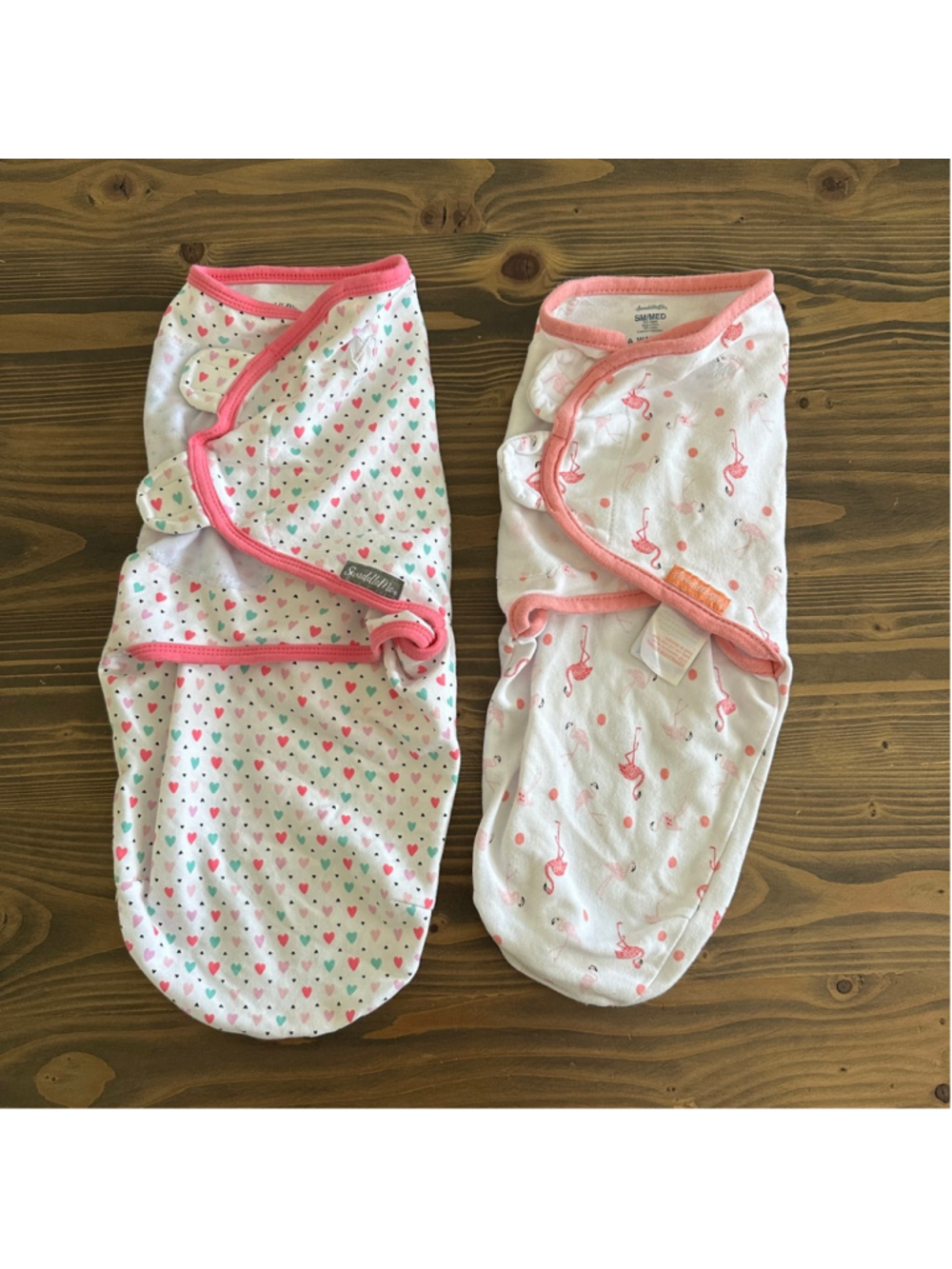 SwaddleMe Sleep Sack Lot SM MD Flamingo Hearts Cotton 2 Pack Baby